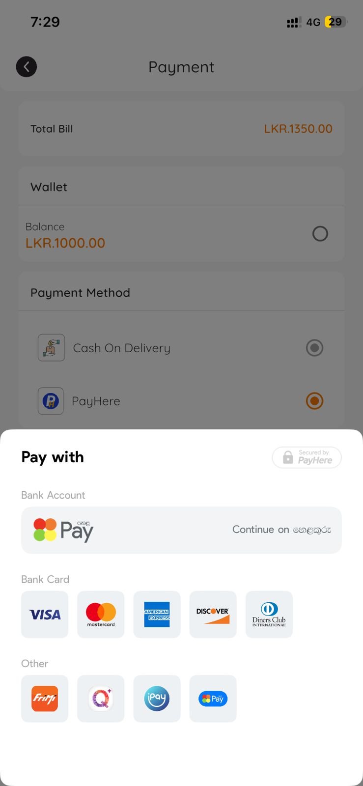 PayHere payment options