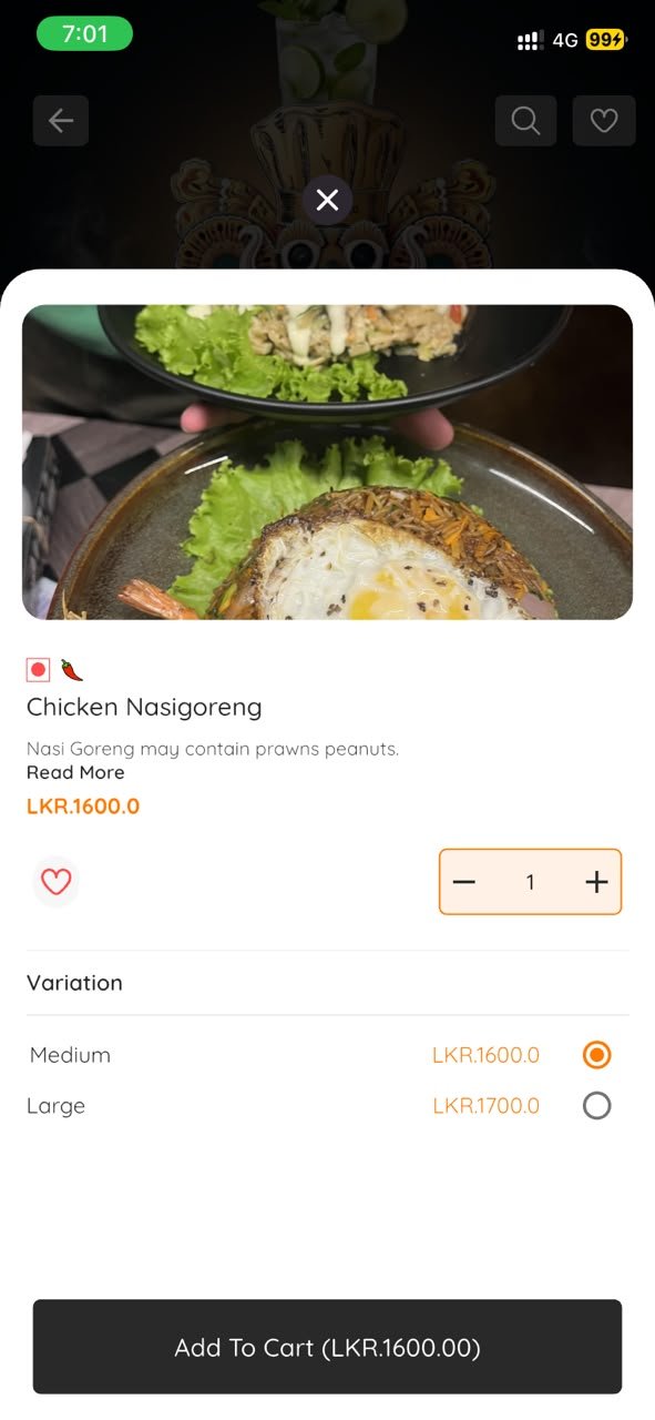 Food item options and add to cart